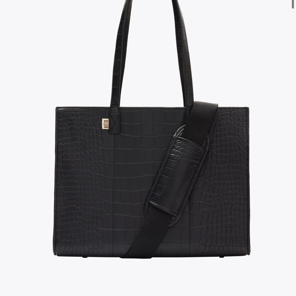 BEIS Black Croc Work Tote
